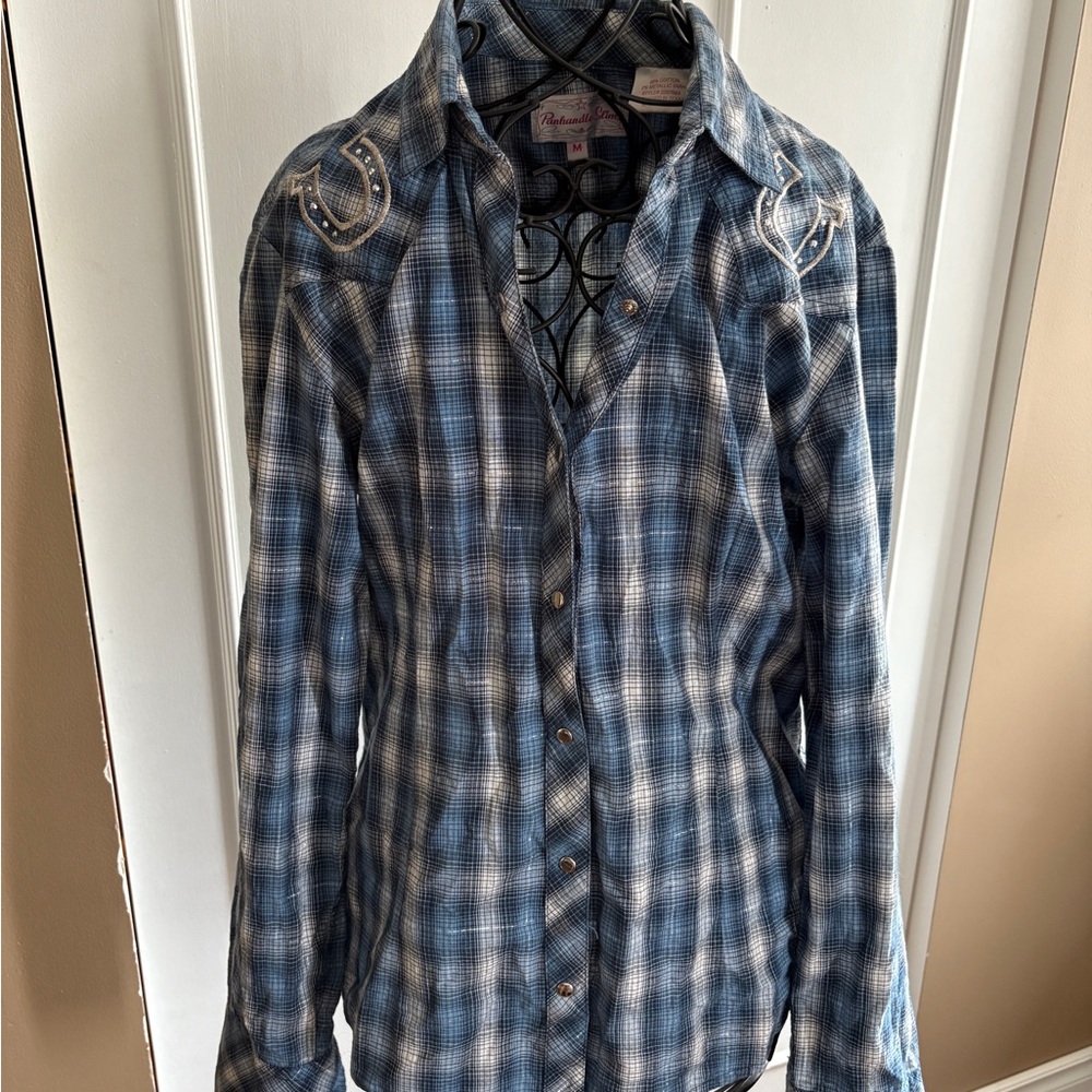Panhandle Slim Navy and Cream Checkered Shirt